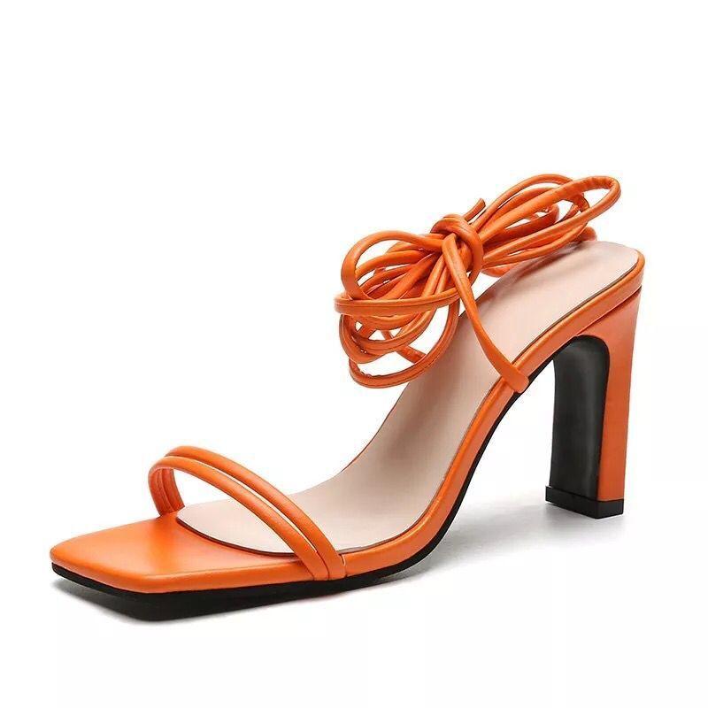 Large size square head high heel women's sandals summer new anklets straps open toe sandals women omn snals