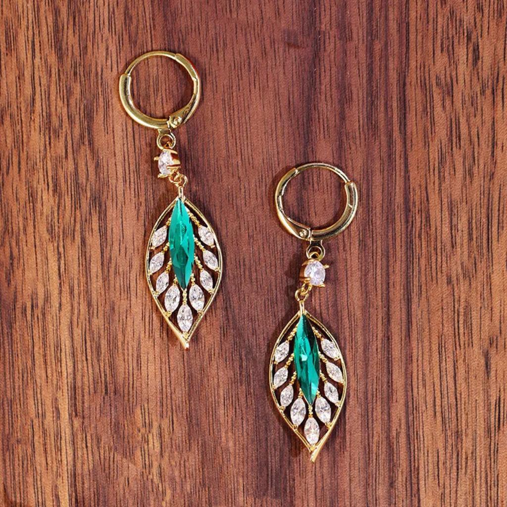 2024 Shining Zircon Green Leaf Earrings: Luxury & Trendy Women's Ear Buckles