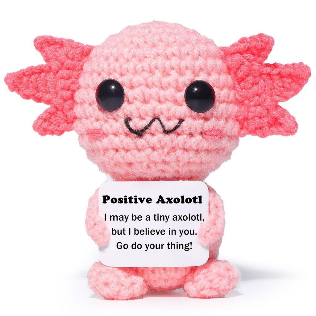 School Season Salamander Positive Crochet Animals Doll With Card Desktop Ornament Emotional Support Handmade Knitted Cheer Up Toy