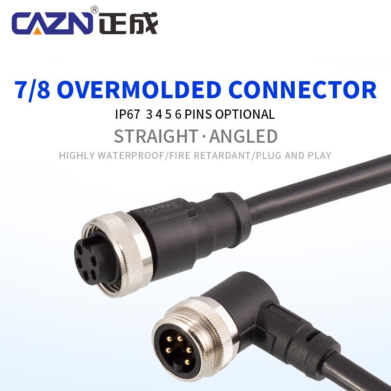 Straight Angled 3 4 5 6Pin 7/8 Unshielded Male Female Circular Plug With Wire Harness 1 2 5 Meter Overmolded Connector