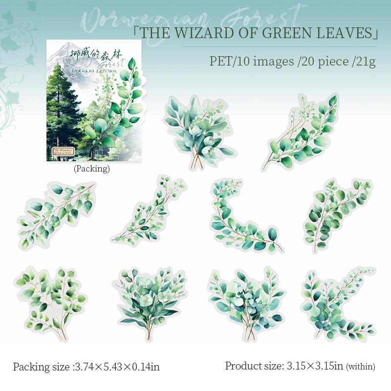 Yoofun 20pcs/lot Aesthetic Norwegian Forest PET Sticker Plant Landscaping Material Collage Creative DIY Journal Scrapbooking