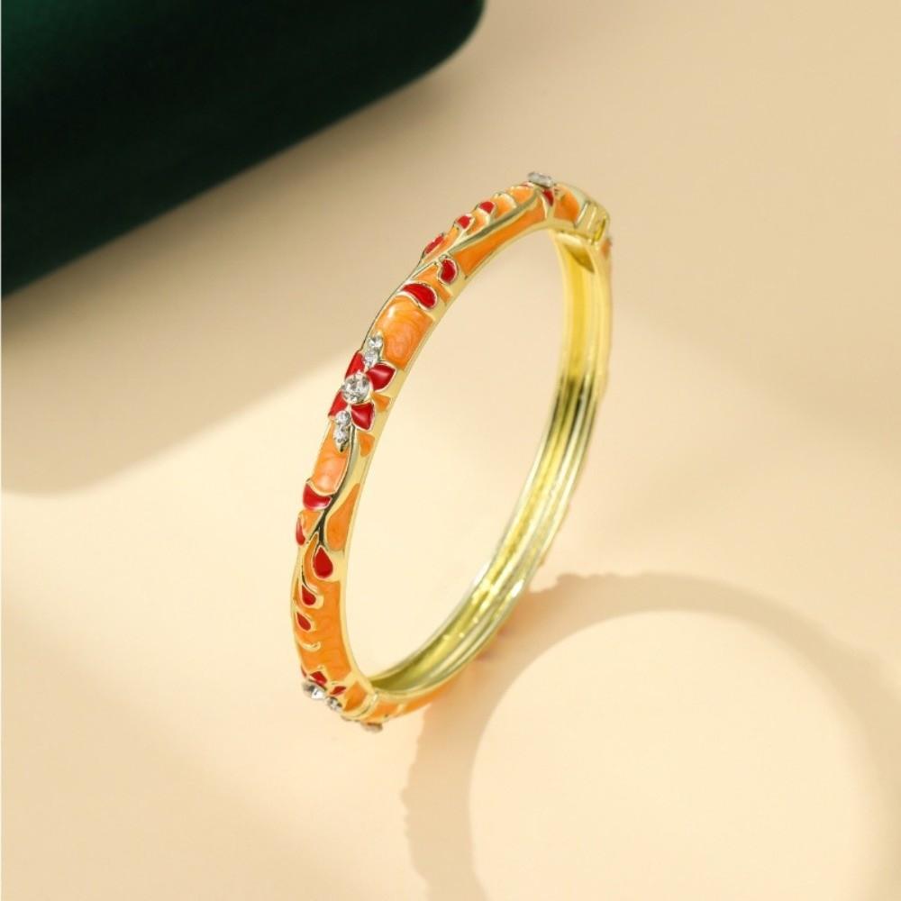 Elegant Open Cuff Bracelet Colorful Enamel Vintage Cloisonne Bangle Women's Floral Bracelet  Ladies