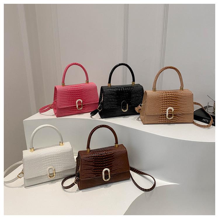 Women’s Crocodile Pattern Crossbody Shoulder Bag Fashion Textured Handbag Stylish Small Square Bag