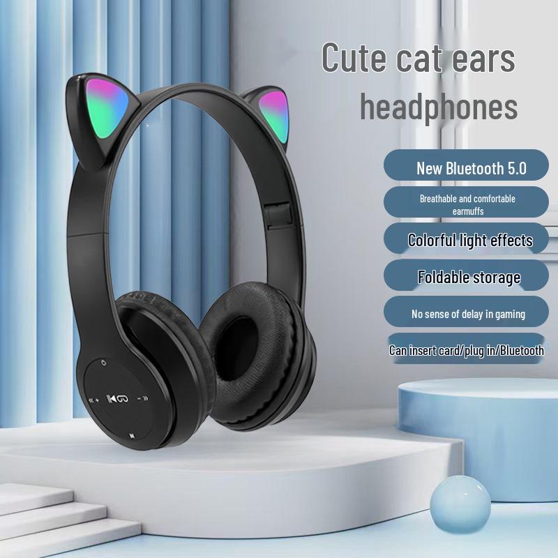 P47M Low Latency Wireless Bluetooth Cat Ear Over-Ear Sports Headset