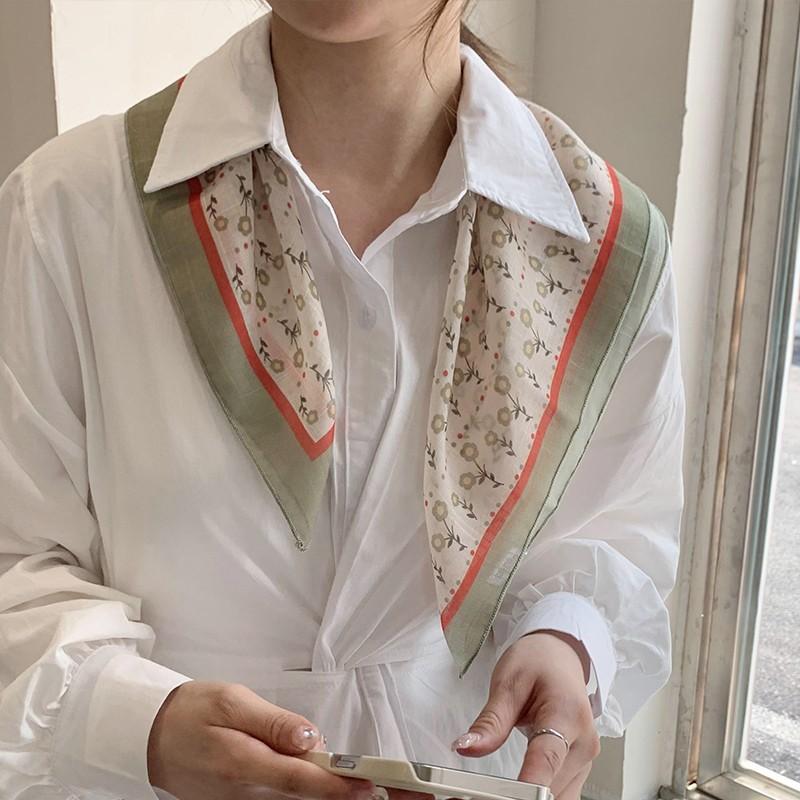 Eșarfă mică pătrată retro de țară, eșarfă artistică franțuzească din bumbac și in, eșarfă de cap pentru femei de primăvară și toamnă, vară, pentru umbră și protecție solară