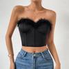 Faux Fur Tank Top Off-shoulder Crop Tops Women Summer Strapless Steel Camis Fishbone Camisole Fashion Tube Female Sleeveless Cropped Vest Y2K Clothes