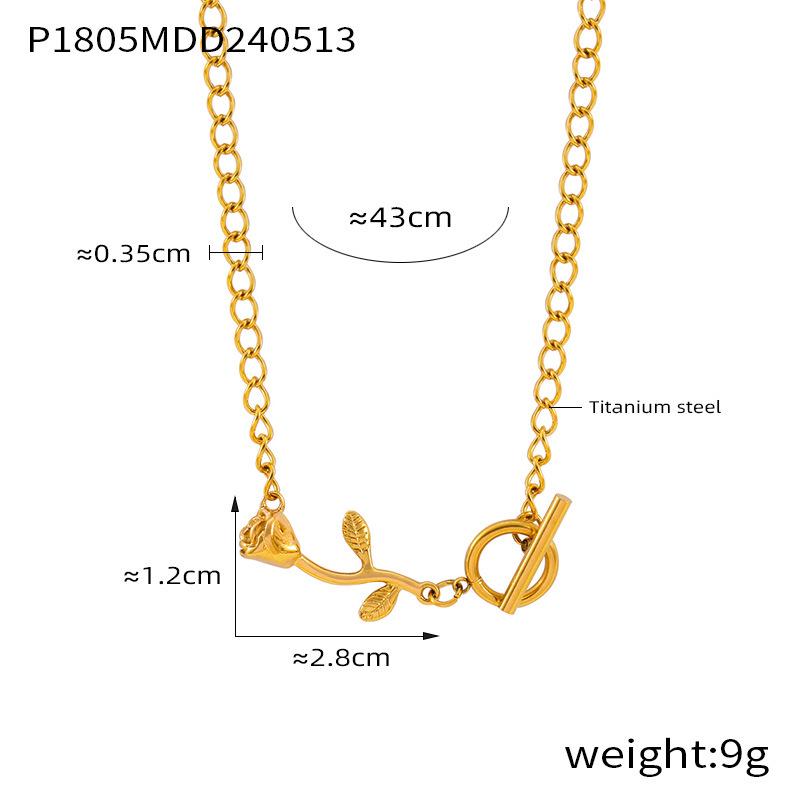 Colorfast Titanium Steel Heart Necklace with Rose Pendant - Valentine s Day Niche INS Style for Women