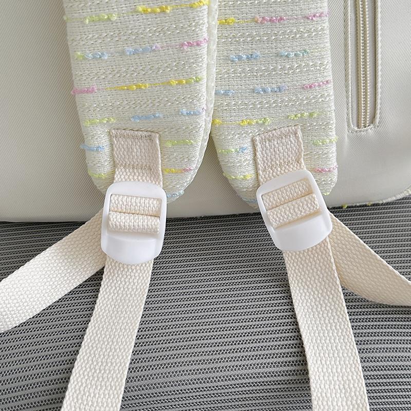 Cute Striped Backpack with Lace Trim, Lightweight School Bag for Women and Teens