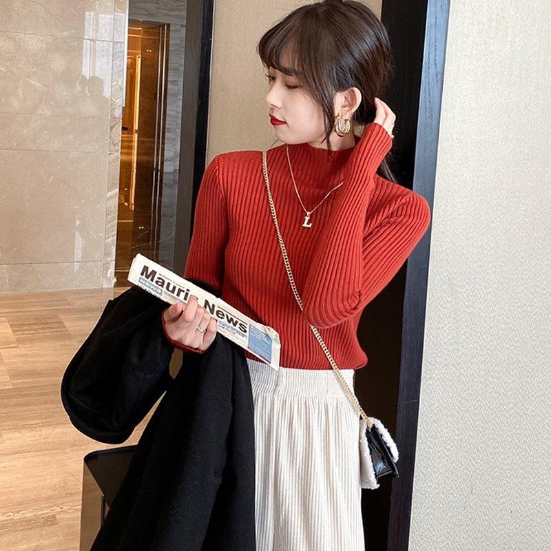 

Женский трикотажный свитер с длинными рукавами и внутренним слоем, пуловер со средним воротником и нижней частью рубашки average size (80-65kg) белый