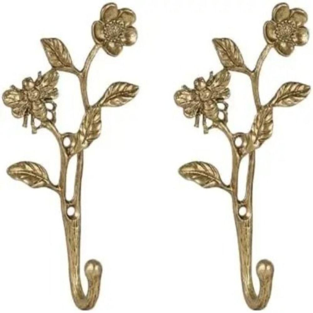 Golden Finish Leaf Shaped Wall Hooks Sturdy Alloy Stable Structure Alloy Wall Hooks Elegant Design Strong Bearing