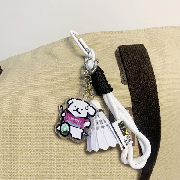 Badminton Pendant Acrylic Key Rings Decoration Bag Cartoon Dog Badminton Key Chain Small Keychain Hanging Pendants