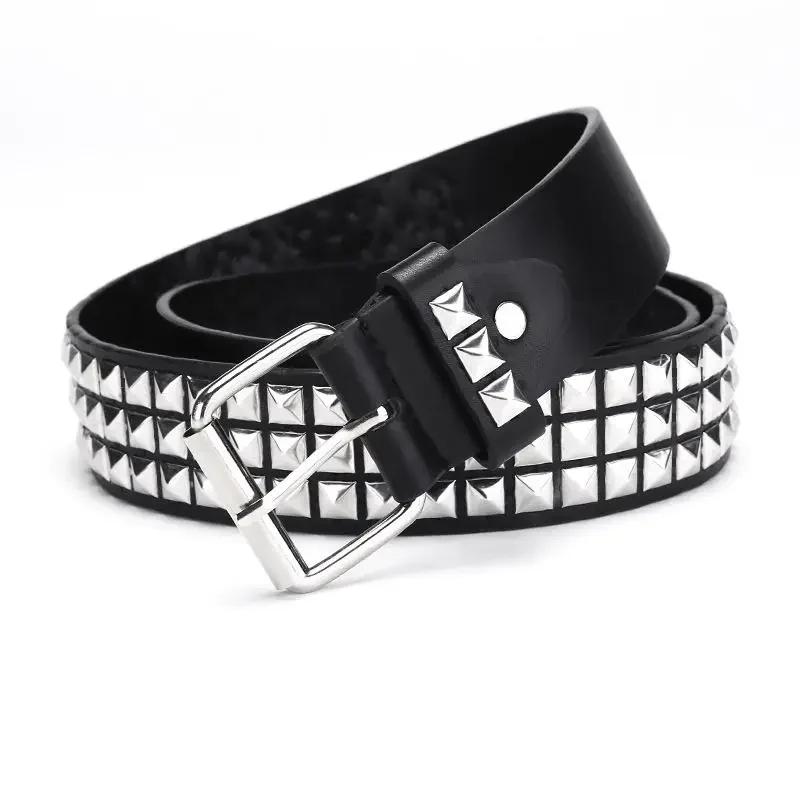 

Fashion New Square Bead Rivet Belt Metal Pyramid Belt Men and Women Punk Hardware Jeans Belt Y2K 110cm чёрный