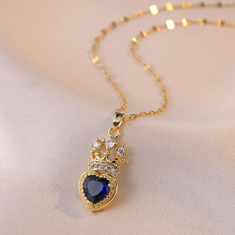 

Ожерелье с подвеской в ​​виде короны и сердца для женщин, модное золотого цвета, ожерелья с цирконием из нержавеющей стали, вечерние ювелирные аксессуары 45cm