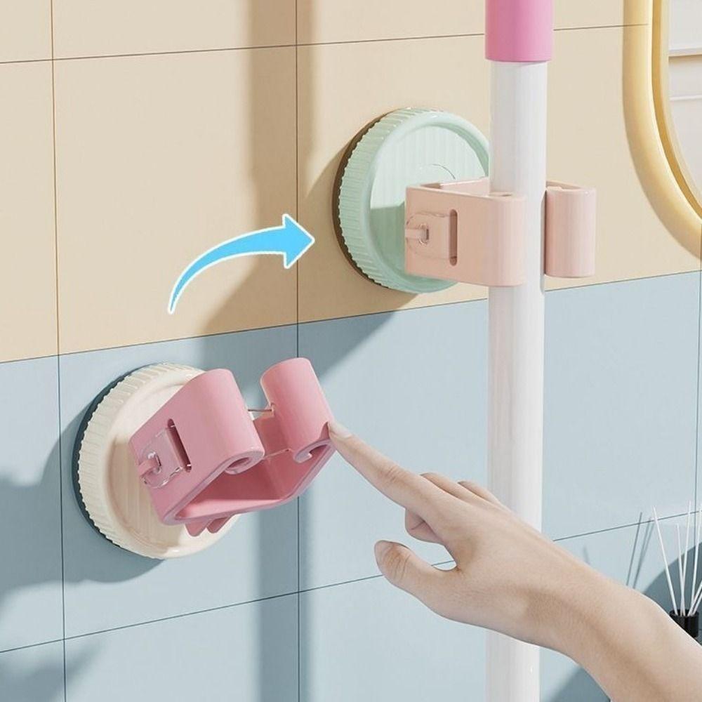 3PCS Multi-functional Plastic Suction Cup Mop Holder Wall Mounted Waterproof Mop Clip Space Saving Mop Storage Rack Bathroom