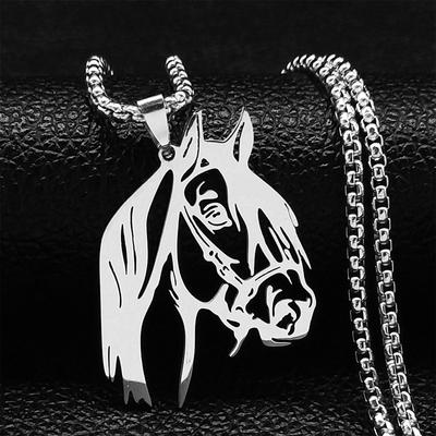 Horse Head Pendant Necklace for Women/Men Stainless Steel Animal Horse Accessories Chain Necklaces Jewelry