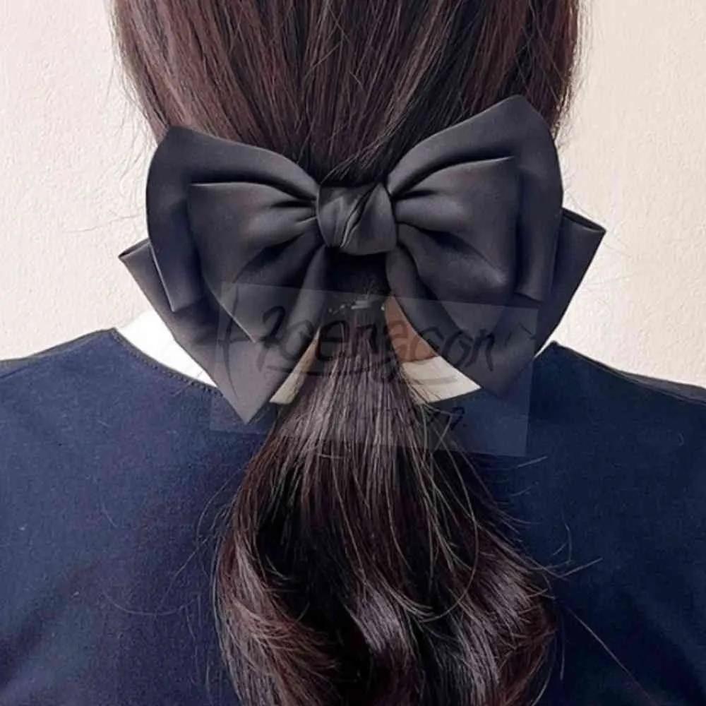 Silk ribbon hair clip, black automatic hair clip, hair claw clip, silk ribbon pin