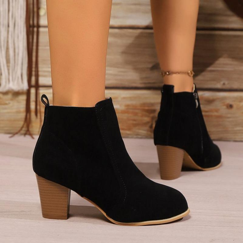Large Size Round Toe Mid-heel Side Zipper Fashion Boots for Autumn and Winter New Polish Women's Boots