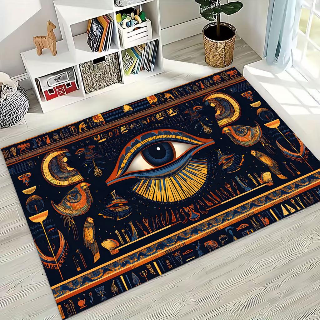 Ancient Egyptian Hieroglyphic Symbols Carved Murals Rug Carpet for Bedroom Living Room Sofa Doormat Decor,Kid Non-slip Floor Mat