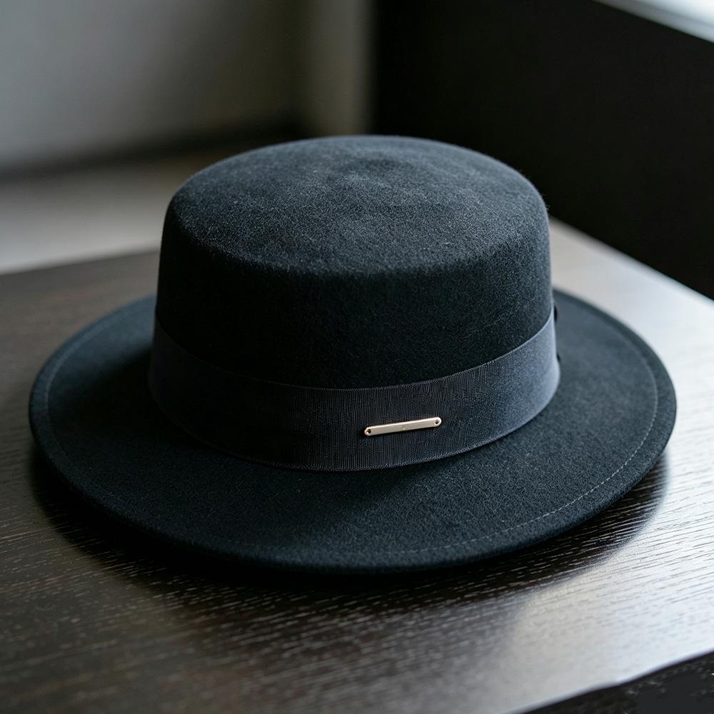 Large Size White French Big Head Circumference Felt Hat High-end Elegant Flat Hat Autumn and Winter New Wool Top Hat Women