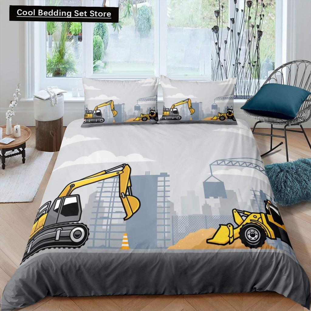 Construction Tractor Truck King Queen Duvet Cover Excavators Crane Bedding Set Vehicle Quilt Cover Polyester Comforter Cover