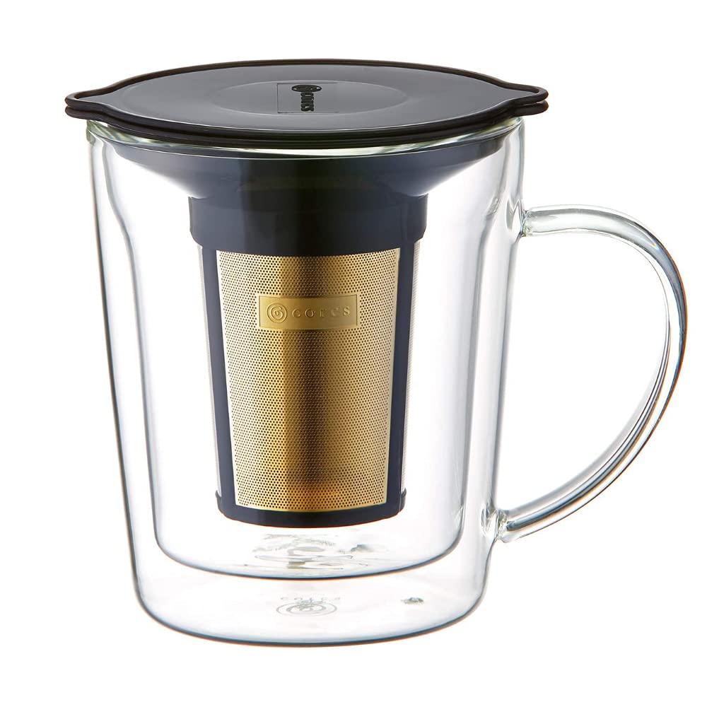 cores Gold Filter Extended Keeps Freshly Ground Coffee and Tea Hot or No Brewing Equipment Glass [Official] Double-Walled Mug, 300ml, C412, 3-Month