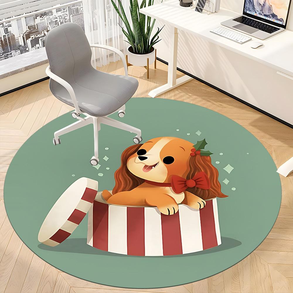 1pc Puppy Present Office Round Rug, Non-slip, Soft and Durable Office Rug for Interior Decoration, Perfect for Office, Beautiful Decoration yy26031201