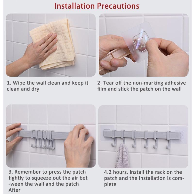 Hooks Wall Mounted Hanger with Sticker Heavy Duty Kitchen Rail Rack Bathroom PP Coat Hat Holder Clothes Towel Storage Hook