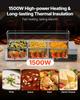 Commercial Food Warmer, 1500W Electric Stainless Steel Steam Food Warmer with Glass Cover, Countertop Buffet Bain Marie with Three 1/2 Size Food Pans,