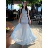 Royal Sister Style Spice Girl Sexy Slanted Shoulder Slim-fitting Hip-wrapped Long Dress Versatile Seaside Vacation Style Super Good-looking Dress Summ