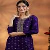 Women's Royal Purple Silk Banarasi Kurta with Straight Pants and Magenta Dupatta Set