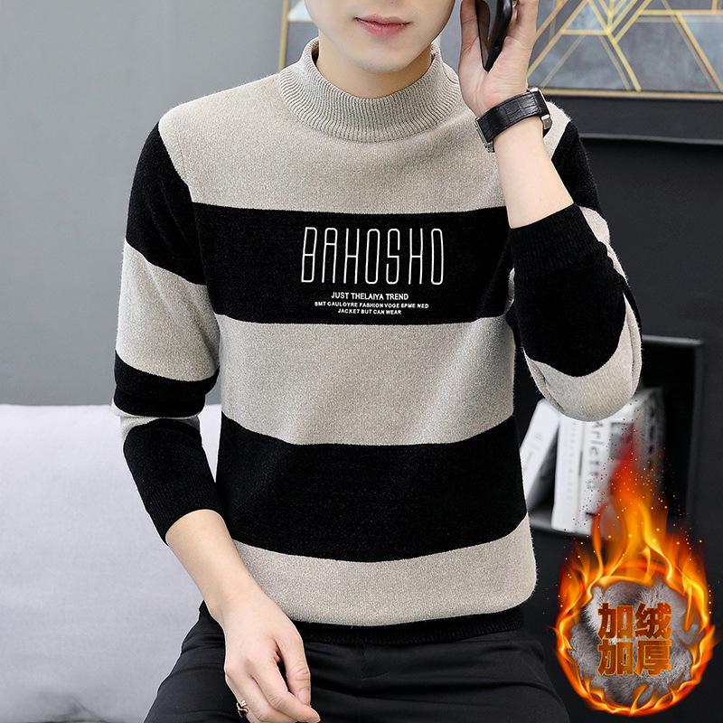

Men s Winter 2025 Velvet Half-High Collar Knit Sweater, Fashionable and Extra Thick 4XL
