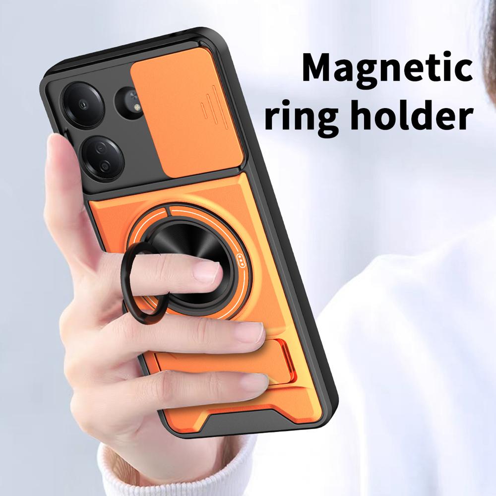 KEYSION Magnetic Phone Case for Redmi 13C Slide Camera Protection Upright Kickstand Shockproof Back Cover for Xiaomi POCO C65
