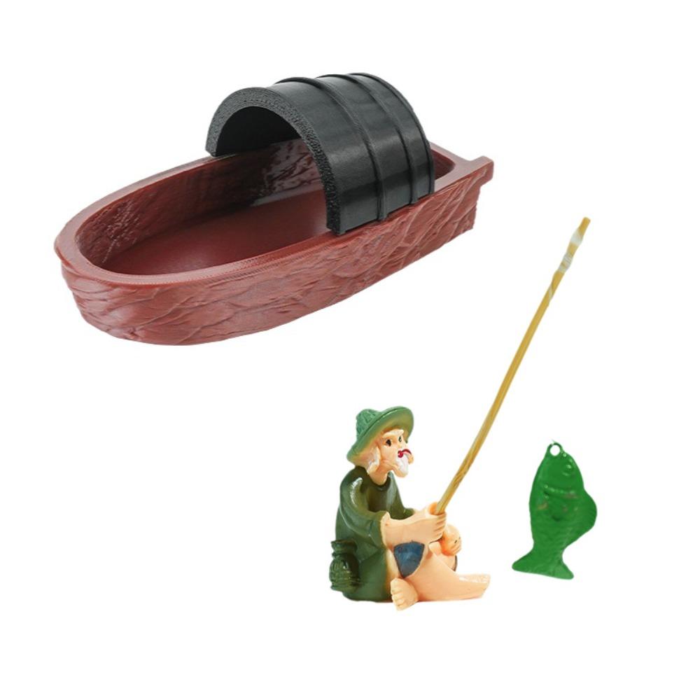 Ancient Style Floating Boat Fisherman Ornaments Plastic Fish Tank Ornaments  Garden Pond Style A