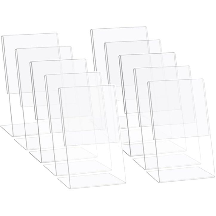 HESIN 10 Pack Acrylic Sign Holder 3.5x 5 Acrylic Store Price Tag L shape Portrait Version Rack with Slant Back for Notice, Info, Menu, Price Sheet,