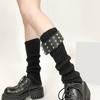 Gothic Punk Ribbed Knit Leg Warmer Sleeve with Metal Rivets Leather Belt Motorcycle Boot Covers Footless Socks for Women