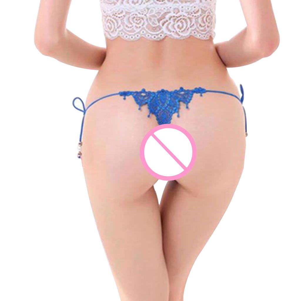 Sexig Bowknot Dangle Bead Spets Hollow G-String Kalsonger Sovkläder Dam String