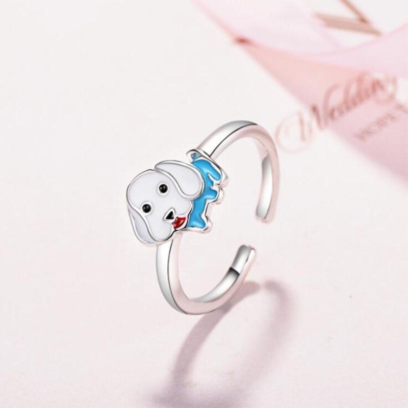Beautiful Fashion Cute Animal Dripping 925 Sterling Silver Jewelry Zodiac Puppy Sweet Dog Female Gift Opening Rings Xzr032