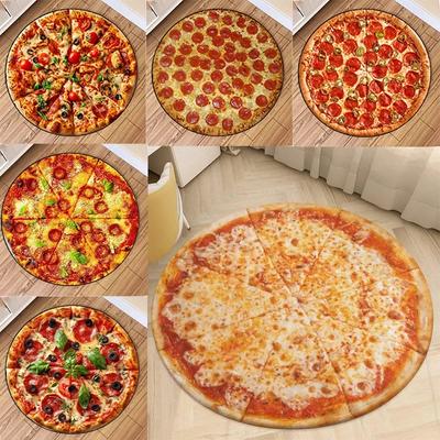 Tapis Rond Pizza Fromage Tapis Rond Fast Food Tapis Circulaire pour Cuisine Salon Chambre Salle de Bain Décoration