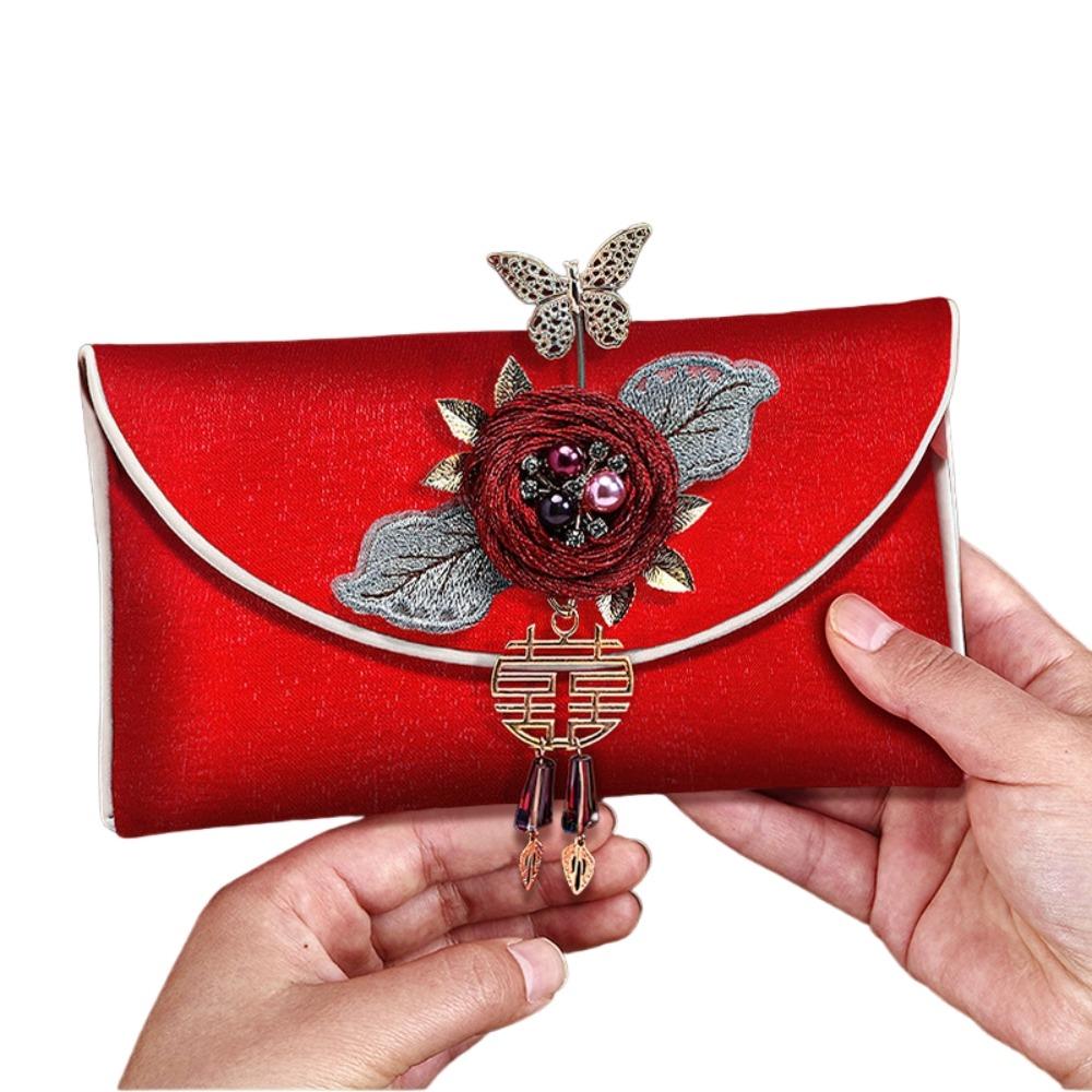 Spring Festival Brocade Red Envelope New Year Blessing Words New Year Money Bag  Lady Girls Women