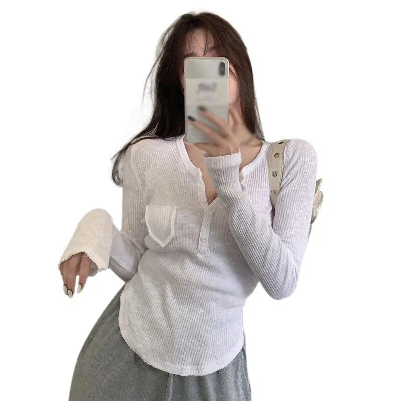 

Футболка женская тонкая солнцезащитная с v-образным вырезом, короткая, облегающая, рубашка с длинными рукавами L