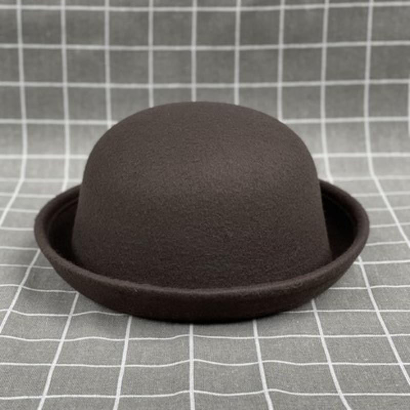 Curled Dome Woolen Top Hat Female Parent-Child Small Pot Hat Male And Female Baby Hat British Retro Bucket Hat