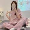 Women's Summer Pajama Set: Plus Size Loose Fit, Short Sleeve Top & Long Pants with Cartoon Design, Lightweight Home Wear