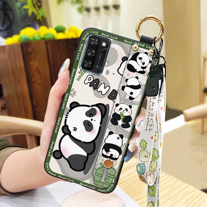 Back Cover Lanyard Phone Case For Blackview A100 Anti-knock Durable Anti-dust Phone Holder Panda Kickstand Soft case