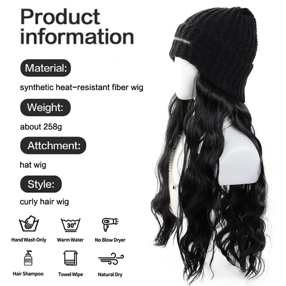 Synthetic Wig Hat Wig Warm Knitted Hat with Water Ripple Curls Women's Hat Wig Suitable for Daily Wear in Winter and Autumn