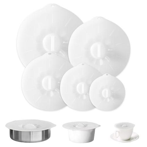 aninako Translucent Silicone Lids, Set of 5, Drop-in Lids for Frying Pans, Cans, and Containers, Adhesive, Food Storage, Cold and Heat Resistant, Conv
