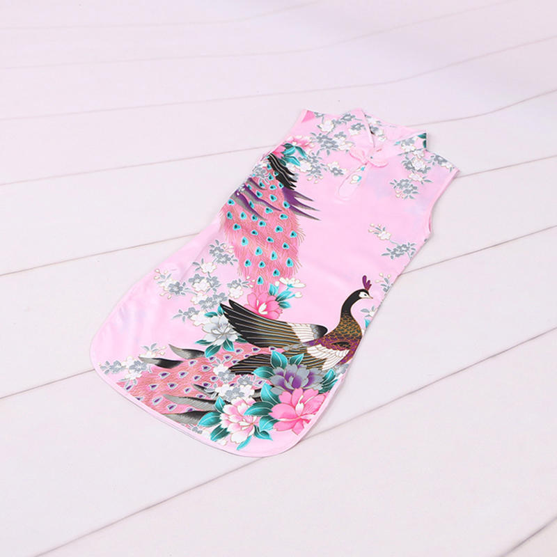 Girls Summer Cheongsam Chinese Style Qipao Dress for Kids Traditional Embroidery Silk Feel Party Costume for Chinese New Year Birthday