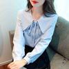 New 2024 Fashion Autumn Long Sleeve Lace Up Doll Collar Casual White Blue Blouse Shirt Women Tops Blouses Shirts J550