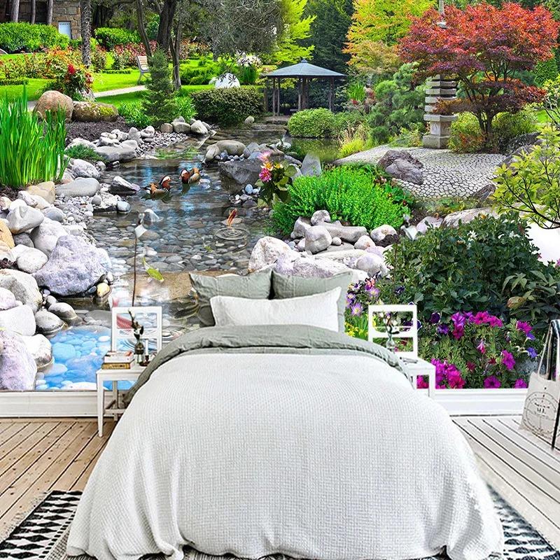 3d Park Wallpaper Stone Creek Carp Landscape Fresco Living Room Bedroom Mural Home Decor