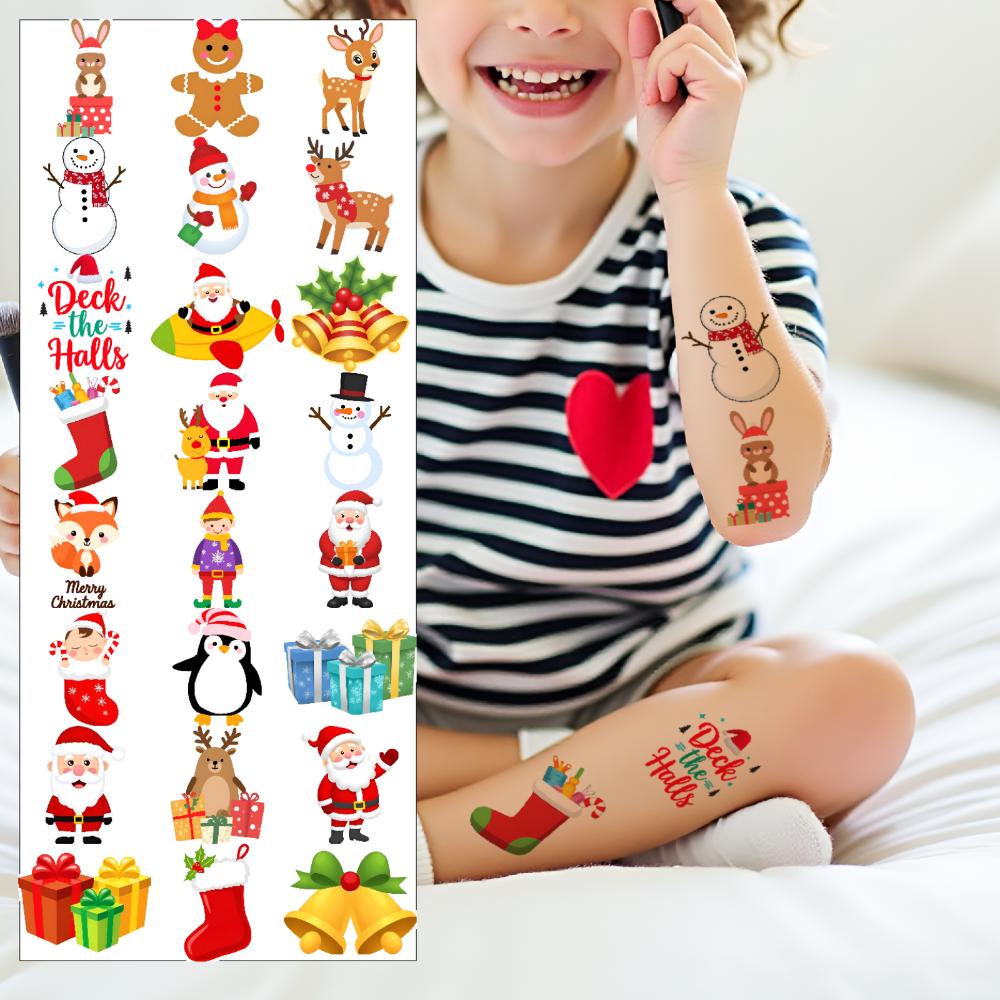 63pcs Temporary Tattoo Bells Temporary Tattoo Stickers Gifts Holly Waterproof Long-lasting Body Stickers Candy Canes For