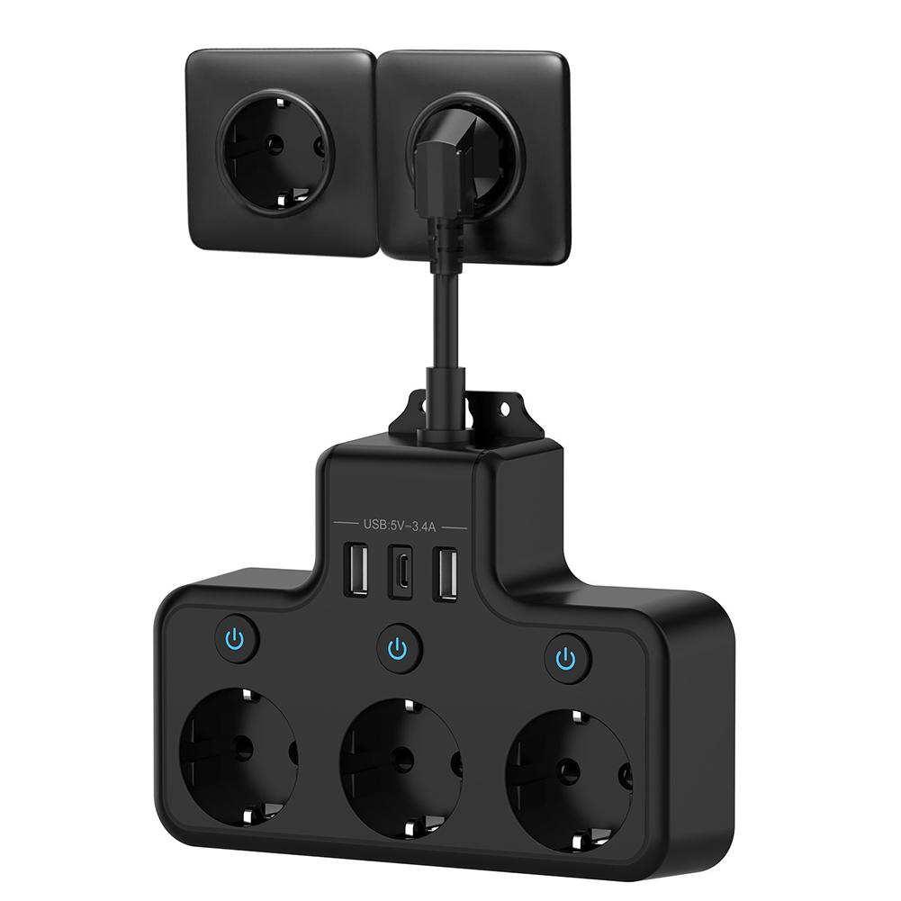 Power Strip 3-Way Cord Socket Multiple Socket Travel  Max 4000W Outlets Charging Ports EU -Plug Wall Power Strip